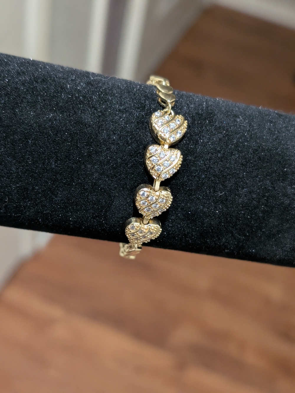 Gold Heart Link Bracelet with Crystal Accents - Women Jewelry